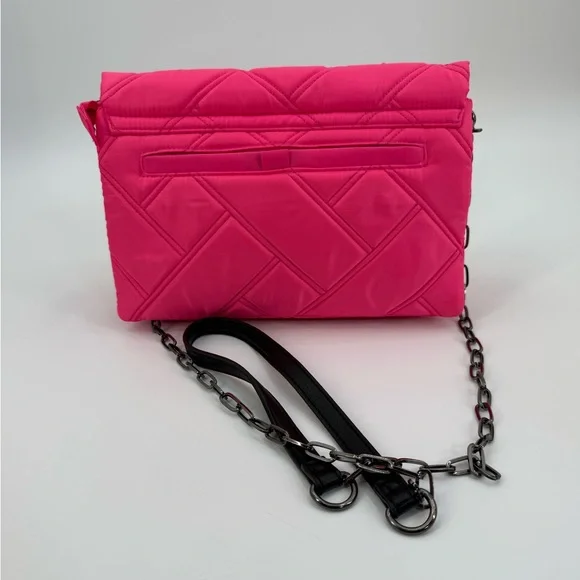 Lug Huddle Quilted Shoulder- Crossbody Bag, Gunmetal Chain Strap Magenta Pink - Picture 11 of 15